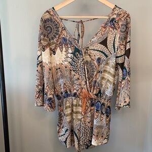 TCEC Romper Multicolor Open Back Statement Sleeves - Size Small